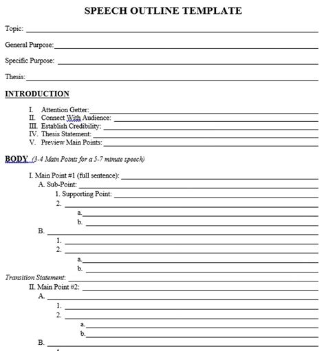 Free Speech Outline Templates Free Templates Printable