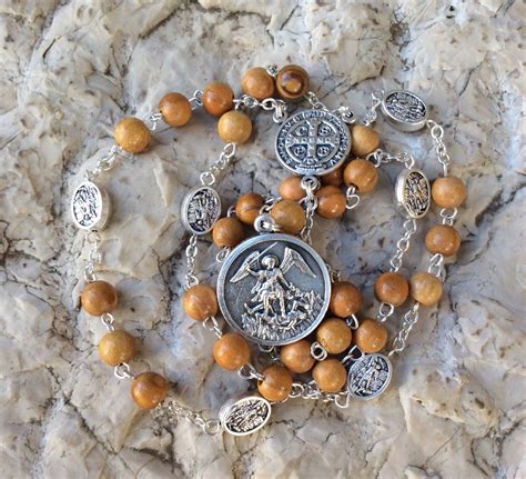 St Michael Chaplet Olive Wood Rosary Saint Michael Rosary - Etsy