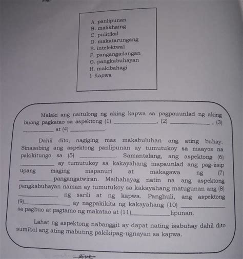 Punan Ang Mga Patlang Upang Mabuo Ang Talata Piliin Sa Kahon Ang