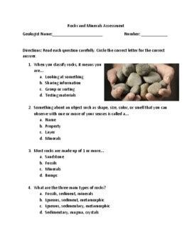 Rocks And Minerals Test By Macey Lamb Tpt