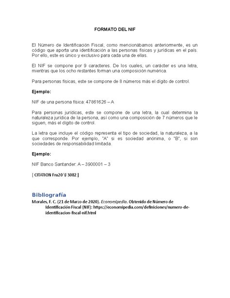 Formato y Ejemplos del NIF (Número de Identificación Fiscal) - Studocu