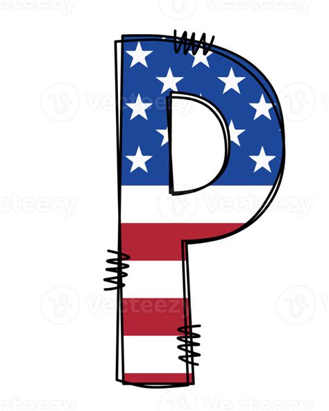 Patriotic Alphabet Doodle Letter Clipart Illustration Png