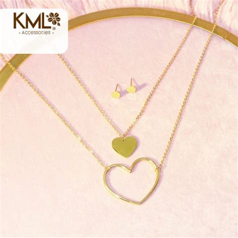 SET DORADO DOBLE CADENA CORAZONES KML ACCESORIOS