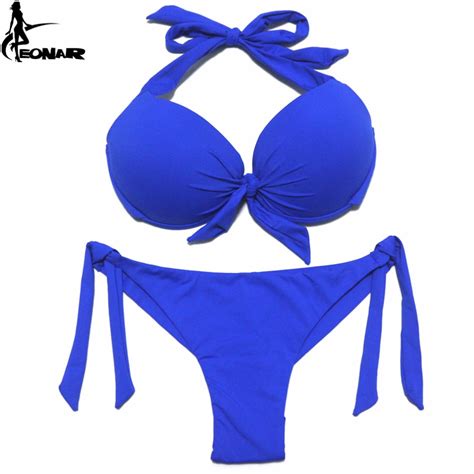 Eonar Bikini Solid Swimsuits Women Push Up Bikini Set Brazilian