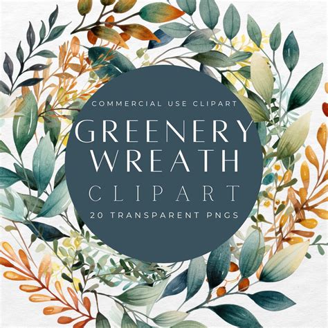 Greenery Wreath Clipart Botanical Wreaths Clip Art Commercial Use Wreath Clipart Greenery