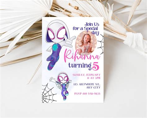 Editable Ghost Spider Birthday Invitation With Picture Free Thank You