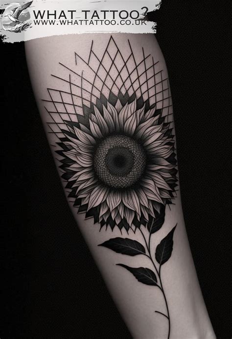 Fineline Geometric Sunflower Tattoo On Womans Forearm