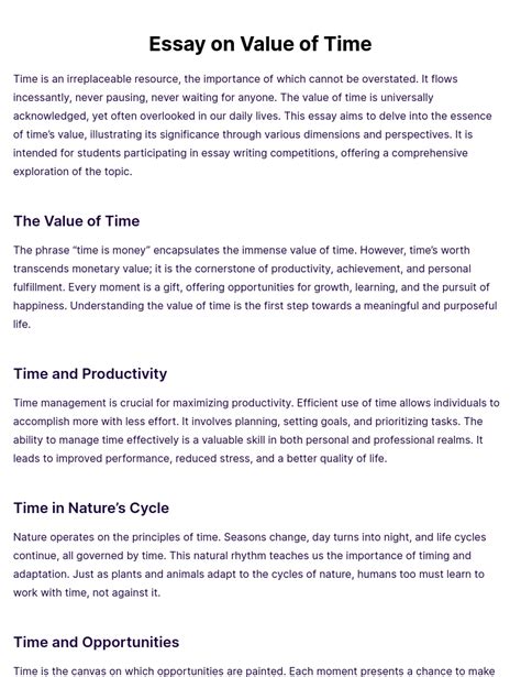 Essay On Value Of Time [edit And Download] Pdf