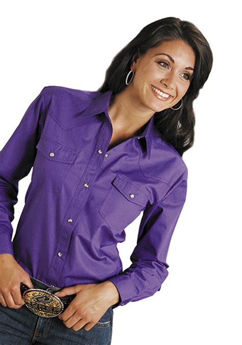 Roper Womens Purple 100 Cotton Ls Solid Poplin Snap Ls Western Shirt Ladies Western Shirts