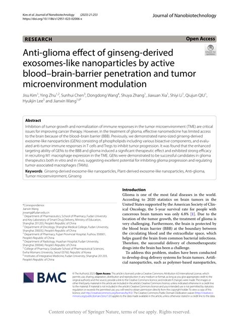 PDF Anti Glioma Effect Of Ginseng Derived Exosomes Like Nanoparticles