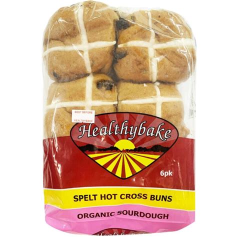 Healthybake Spelt Hot Cross Buns Organic Sourdough 6 Pack Queen Victoria Market