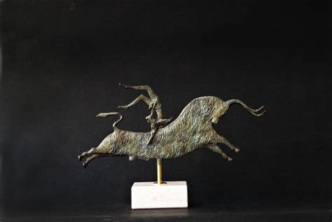 Greek Minoan Bull Leaping Bronze Statue Crete Museum Replica Metal