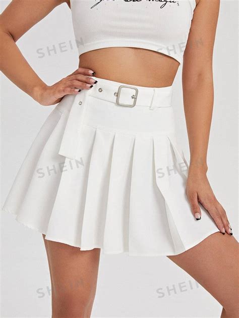 Shein Ezwear Belted Pleated Hem Skirt Shein Uk