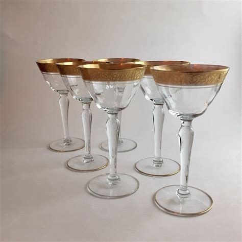 Set Of 6 Tiffin Franciscan Tall Champagne Wine Stems Optic Etsy Gold Encrusted Stemware