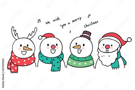 Cartoon cute Christmas snowman sing a song vector. Stock Vector | Adobe ...