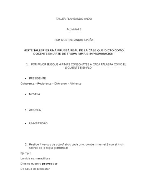 Taller Planeando ANDO Actividad 3 Cristian PEÑA TALLER PLANEANDO ANDO