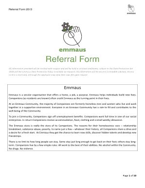 Fillable Online Emmaus Org Referral Form BEmmausb BUKb Homeless