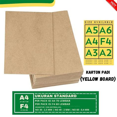 Jual Karton Padi Yellow Board Kertas Hard Cover No 40 A4 F4 Perpack