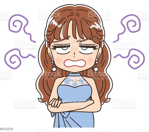 Young Beautiful Woman Dressed In A Blue Dress Stock Illustration