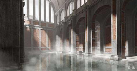 Roman Baths In Bath England Digital Reconstruction Illustration