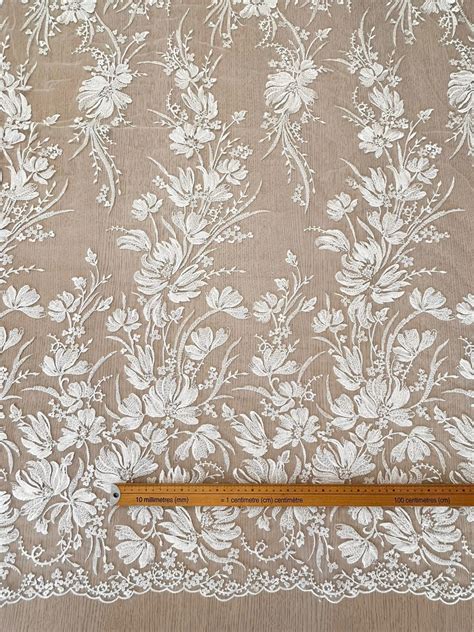 Ivory Beaded Floral Embroidery On Tulle Fabric D Lace Fabrics Lace