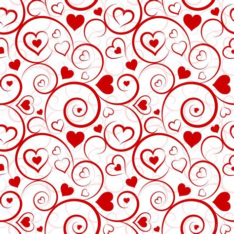 Love Seamless Pattern Red Hearts And Swirls On White Background