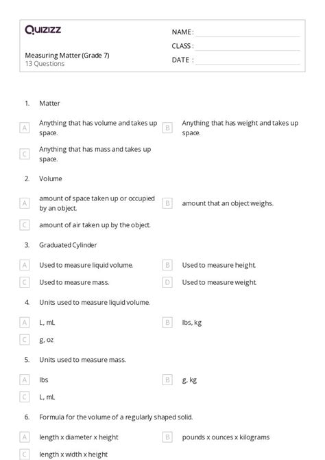 50 Measuring Weight Worksheets For 7th Grade On Quizizz Free Printable