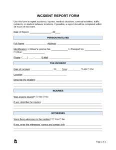 Free Incident Report Templates Sample Pdf Word Eforms