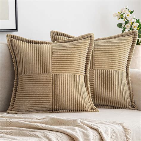 Amazon Woaboy Corduroy Pillow Covers 18 X 18 Inch Khaki Set Of 2