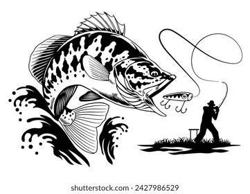 Fisherman Catch Big Steelhead Trout Fish Stock Vector Royalty Free