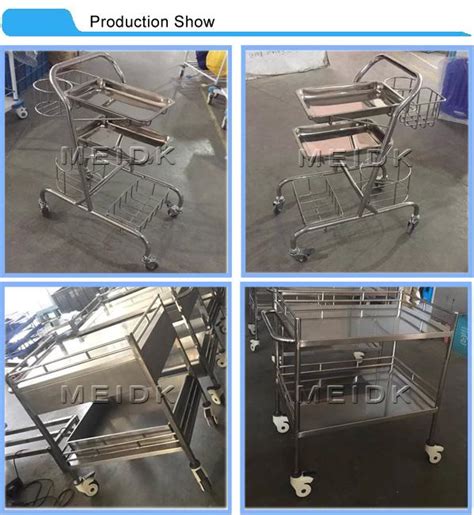 Stainless Steel Dressing Trolley Push Cart With Three Shelves One Bag