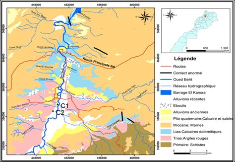 Esquisse géologique avec réseaux hydrographique et structural du bassin