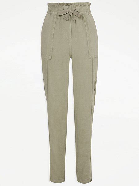 Khaki Linen Blend Cargo Trousers Women George At Asda