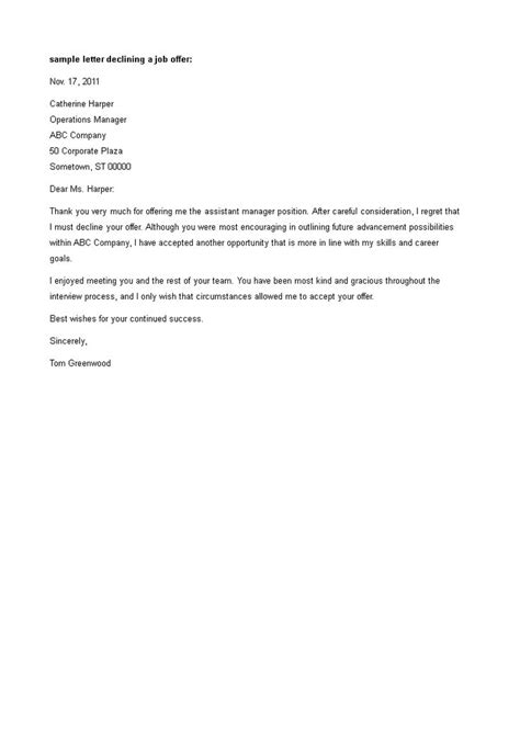 Job Offer Decline Letter How To Create A Job Offer Decline Letter Download This Job Offer