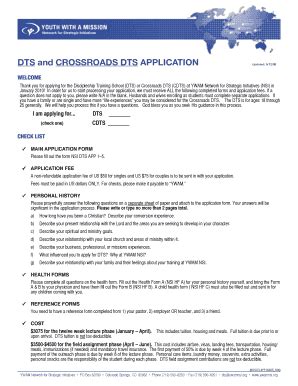 Fillable Online Ywamnsi Dts And Crossroads Dts Application Ywam Nsi