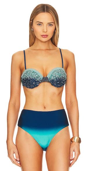 PatBO X Alessandra Ambrioso Hand Beaded Ombre Bikini Top