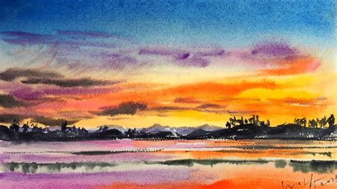 Watercolor Lake Sunset Demonstration Youtube