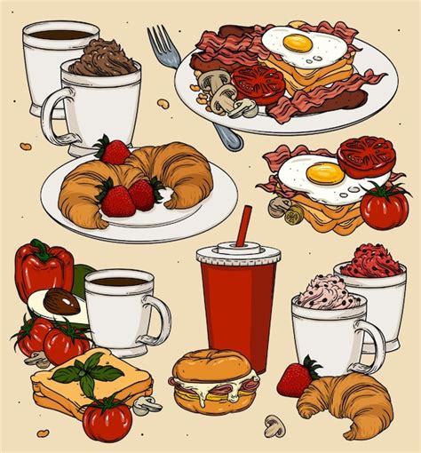 Conjunto De Iconos De Alimentos Vectoriales De Dibujos Animados