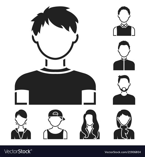 Avatar And Face Black Icons In Set Collection Vector Image