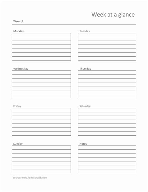 Free Week At A Glance Templates Pdf Word Excel
