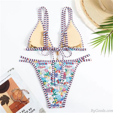 Sexy Volkstotem Blume Bikini Strand Bademode Badeanzug Riemen Bunt Zwei