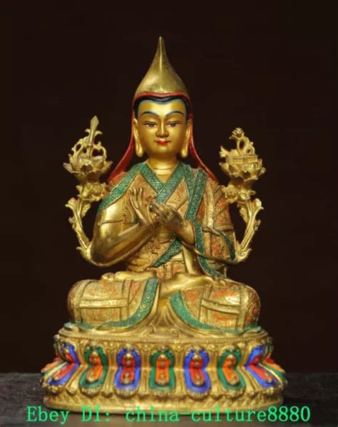 Old Tibet Copper Gilt Painting Tsongkhapa Lama Buddha Statue L Image