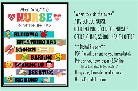 When To Visit The Nurse7 Bs Clinic Sign For School Nurse School