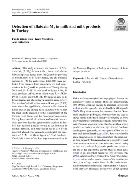 Pdf Detection Of Aflatoxin M1 In Milk And Milk Products In Turkey