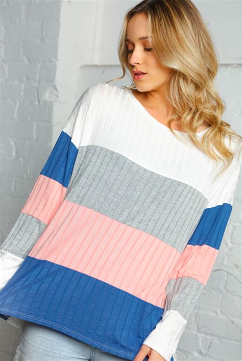 Multi Color Block Ribbed Blouse