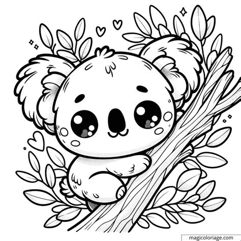 Dibujo Para Colorear De Koala Kawaii Trepando A Un Rbol Para Imprimir