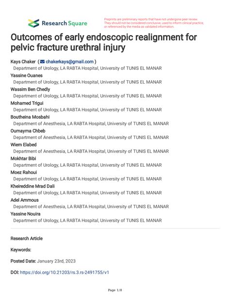 Pdf Outcomes Of Early Endoscopic Realignment For Pelvic Fracture