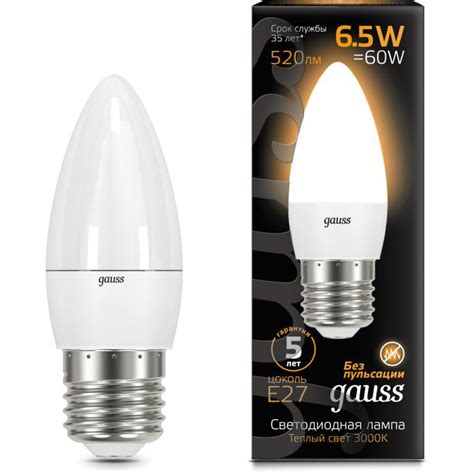 Купить GSS 103102107 Gauss Лампа Свеча 6 5W 520lm 3000К E27 LED