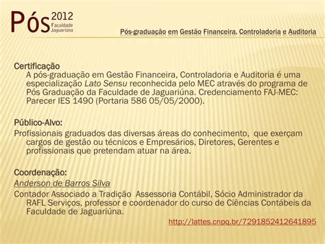 Pos Graduação Controladoria E Auditoria - PPT - Pós-graduação em Gestão Financeira, Controladoria e Auditoria ...