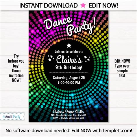 Dance Party Invitation Disco Dance Party Invitations Disco